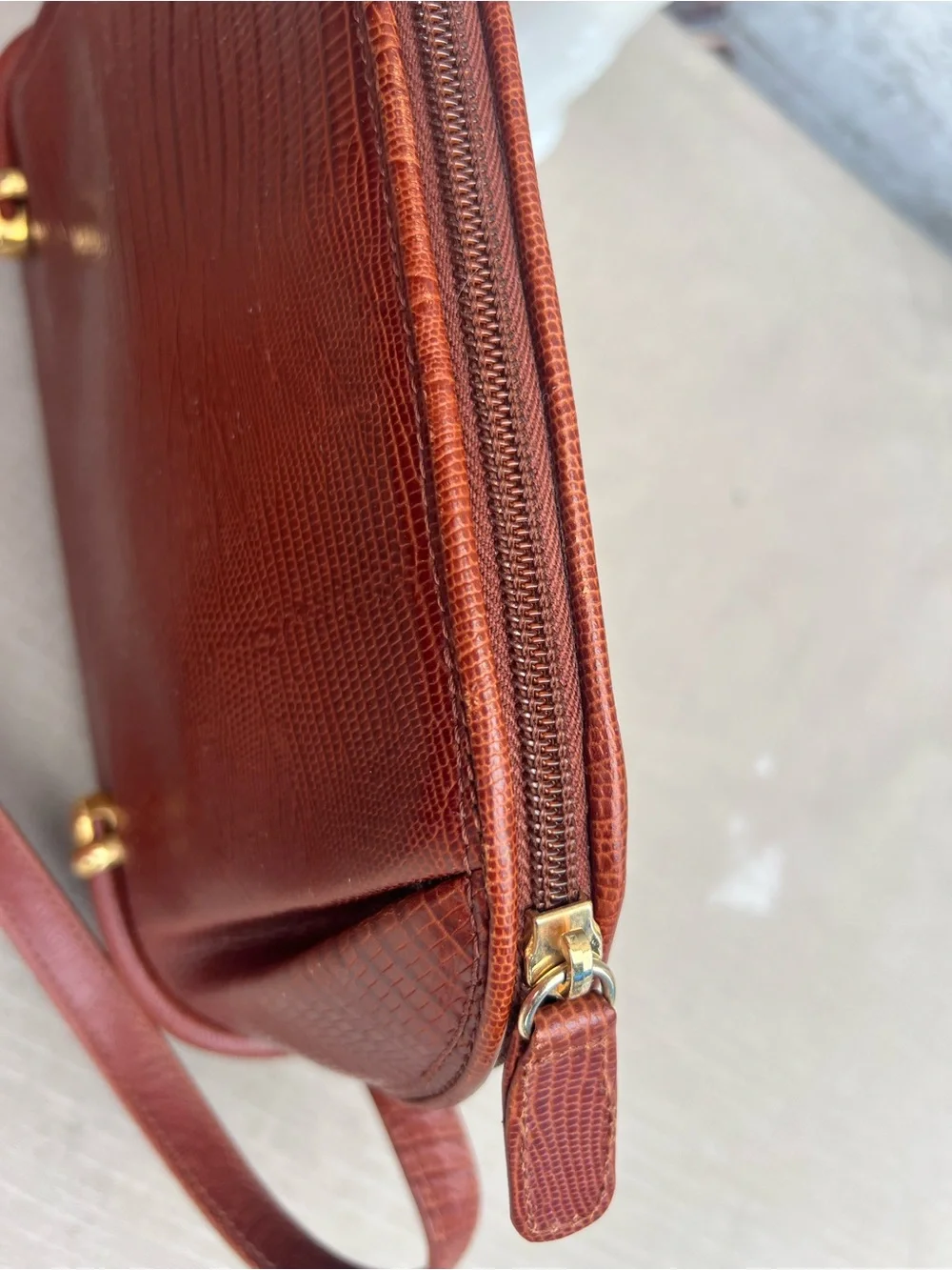 Bally Rust Brown Faux-Lizard Crossbody Bag